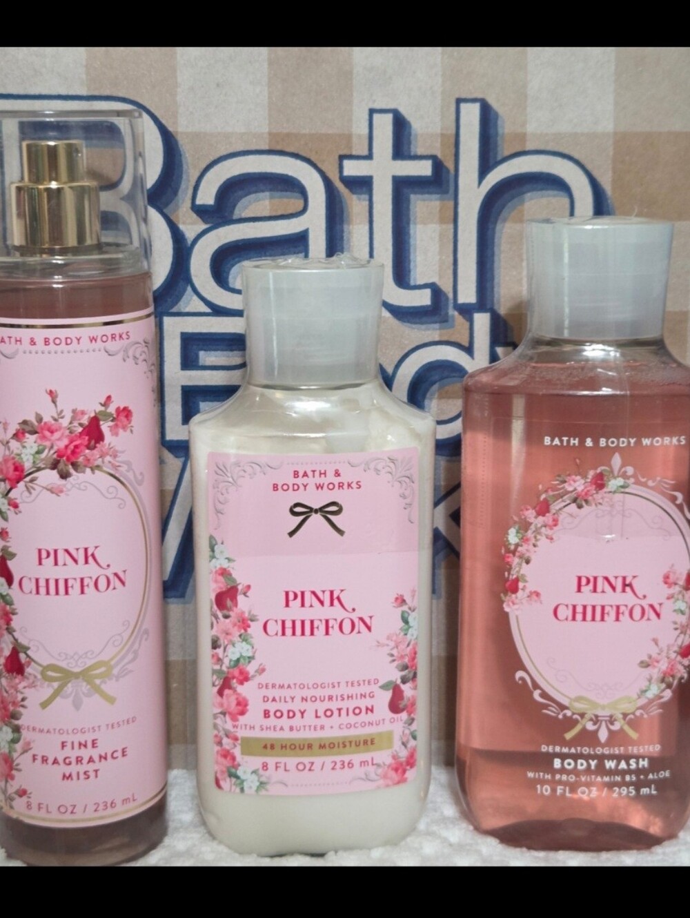 Bath and Body Works Pink Chiffon 3PC Bundle NEW!